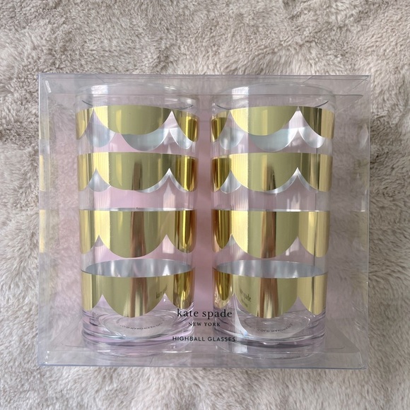 NWT Kate Spade Scallop Highball Glasses Gold Set of 2 - Picture 1 of 5